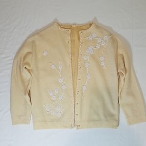 Vintage Petite Beaded Wool Silk-lined Sweater